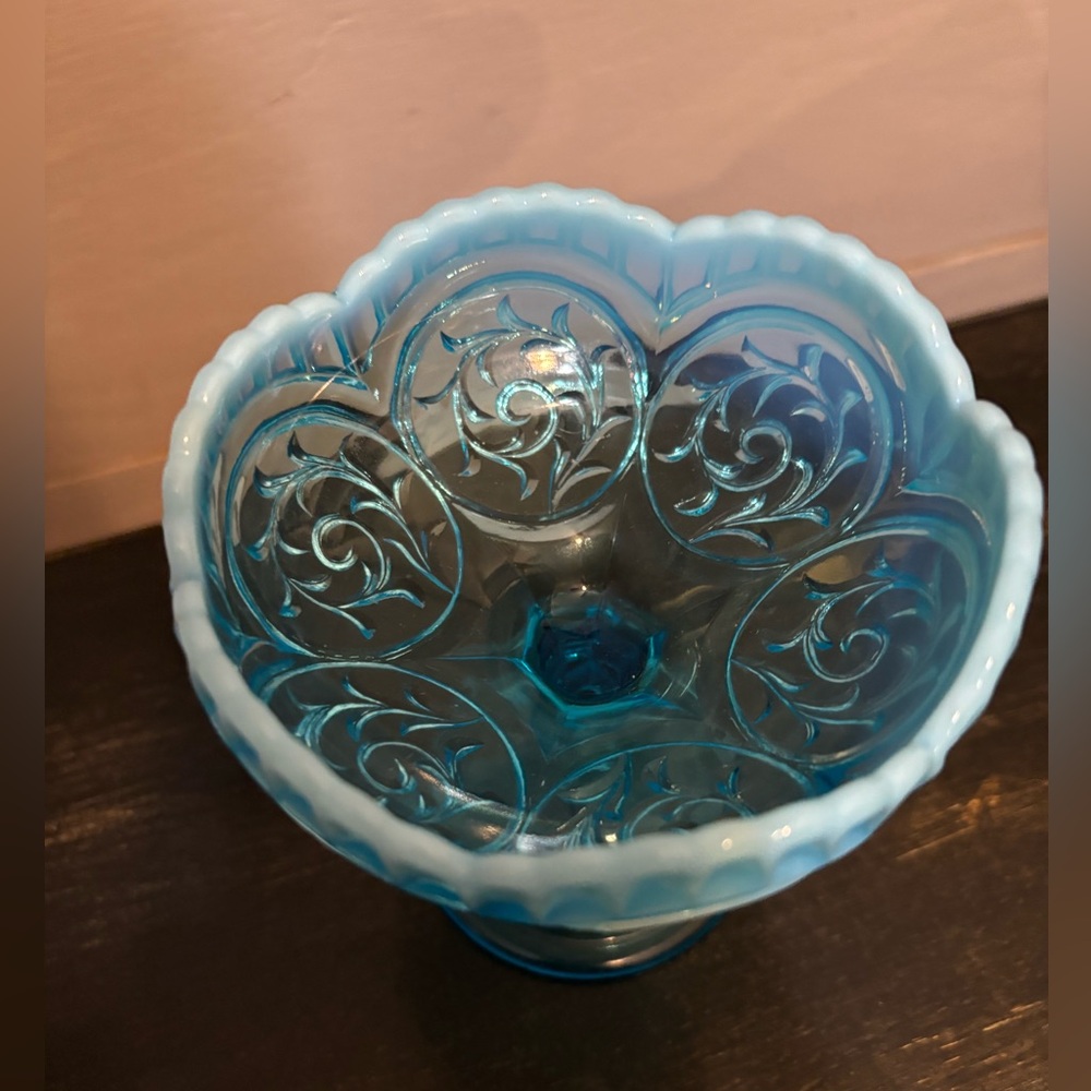 Fenton blue frosted compote/bowl